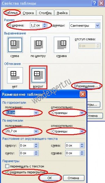 Как сделать таблицу по см